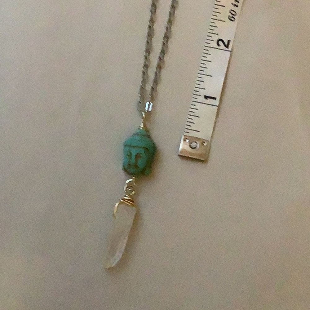 Necklace with Turquoise Buddha head Pendant crystal 30 inch long